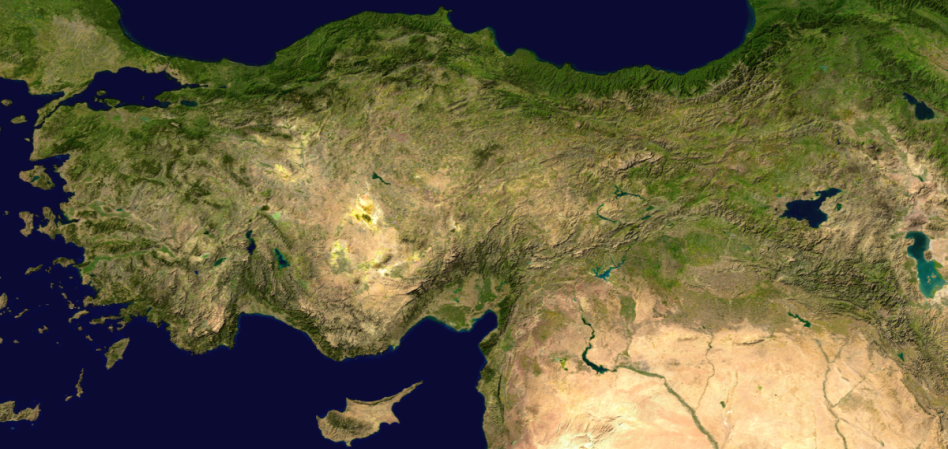 Mapa físico mudo de la península de Anatolia
