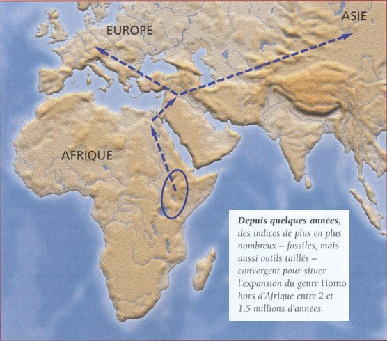 Mapa explicativo de la primera salida humana de África