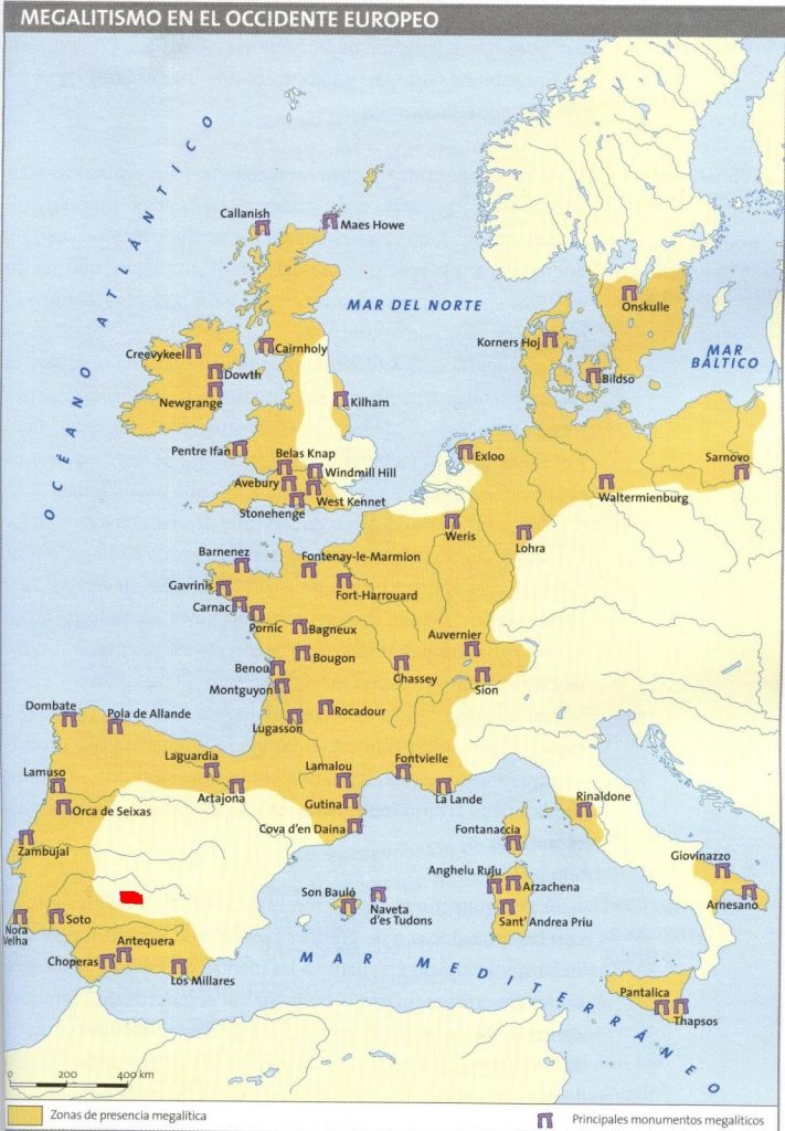 Mapa europeo aproximado de las manifestaciones del megalitismo europeo